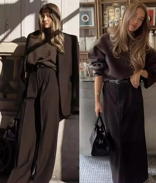 Coffee colored suits have become popular this autumn, and they are fashionable no matter how they are paired. (4) Coffee color+coffee color