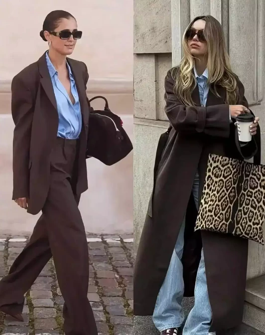Coffee colored suits have become popular this autumn, and they are fashionable no matter how they are paired. (4) Coffee color+coffee color